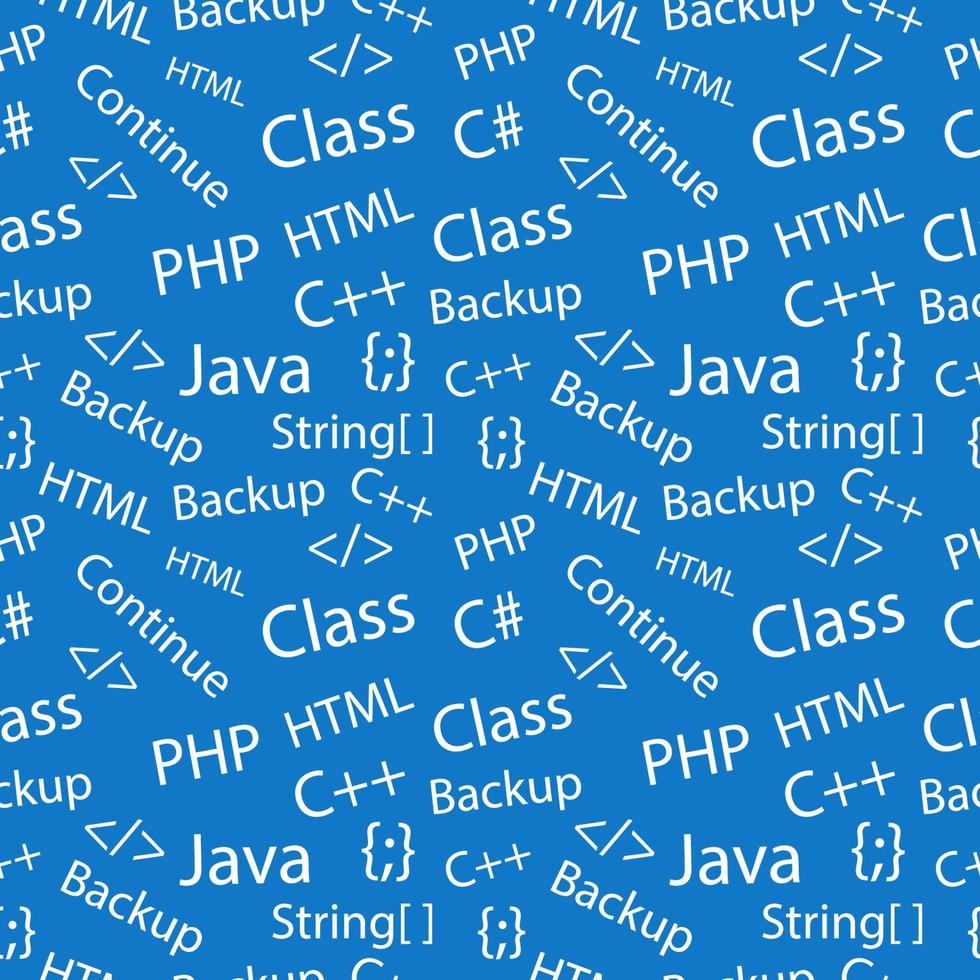 Seamless texture with mathematical signs, programming languages, elements and symbols on a blue background vector