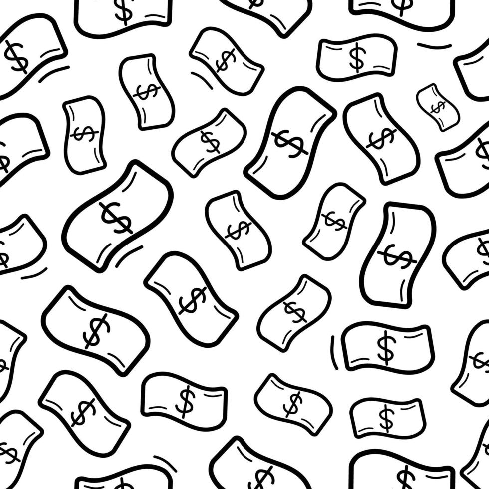 Seamless pattern with funny doodle money rain vector