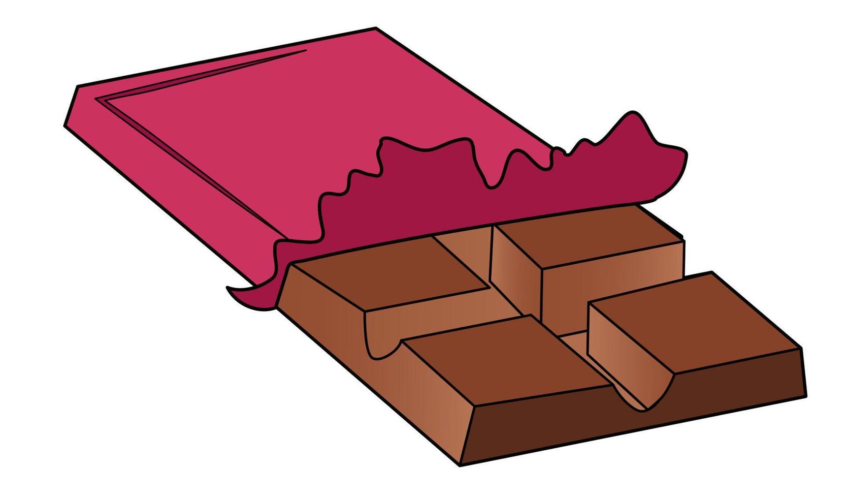 barra de chocolate de dibujos animados en el paquete, con un trazo grueso. diseñar dibujos infantiles sobre fondo blanco vector
