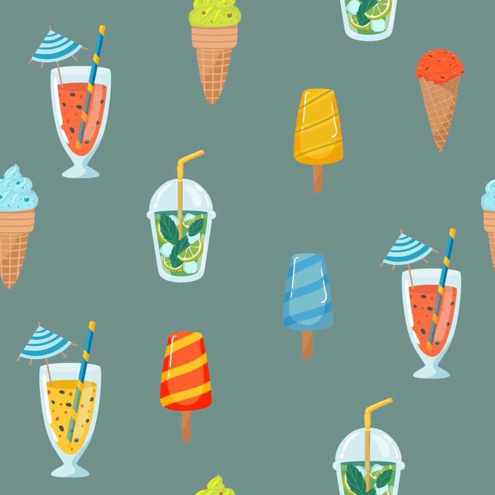 seamless pattern with ice cream cocktail vector