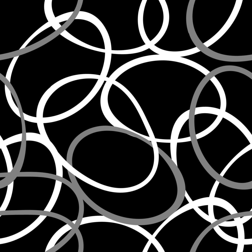 Abstract seamless background made of set of rings, vector illustration, uneven circles, clothing print background, black white