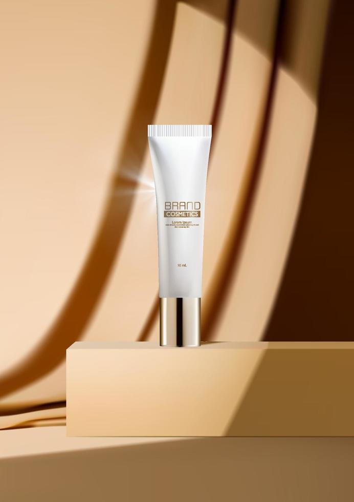 Luxury beauty product on stage and brown silk fabric folded background  . Skincare, packaging cosmetic beauty product . vector