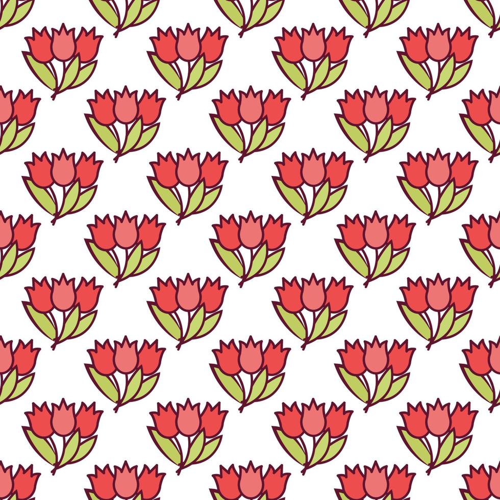 Tulips seamless pattern on white background. Spring illustration for the day of Holy Easter. Vector graphics.ile