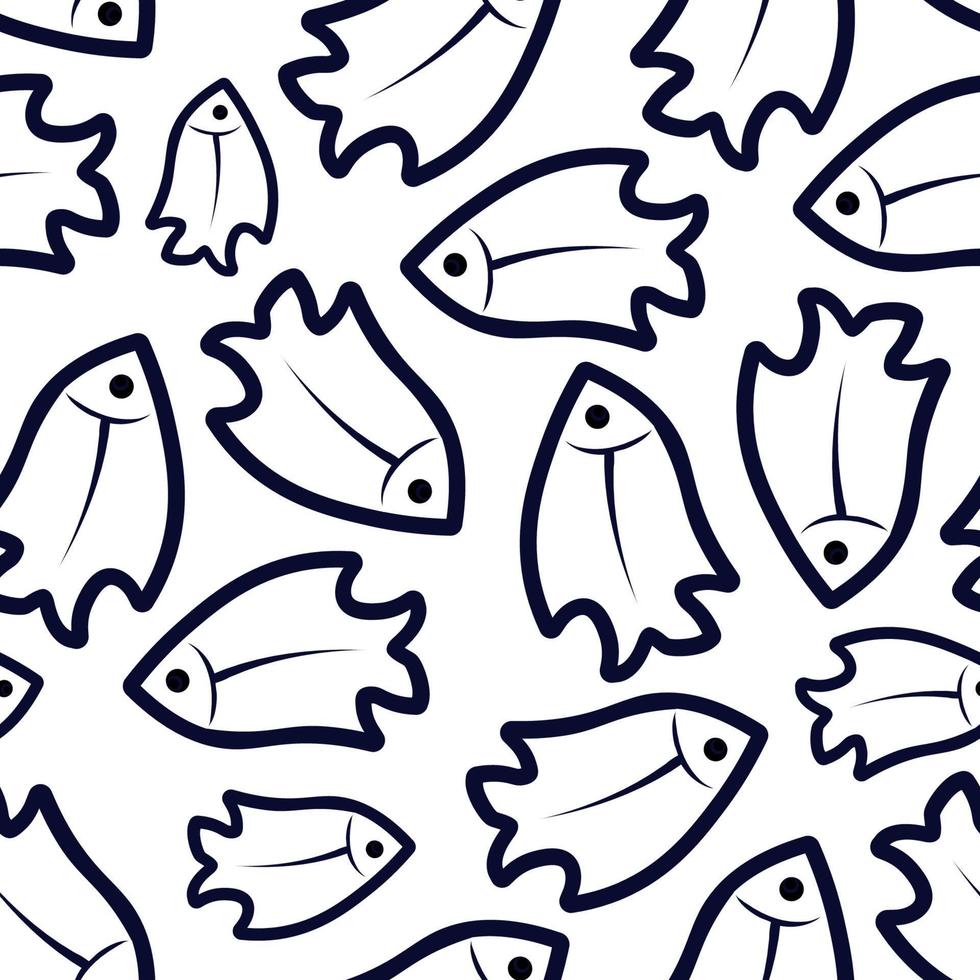 Seamless pattern black and white with fishes. Silhouettes of sea animals, monochrome image for printing on fabric, banners. Vector illustration