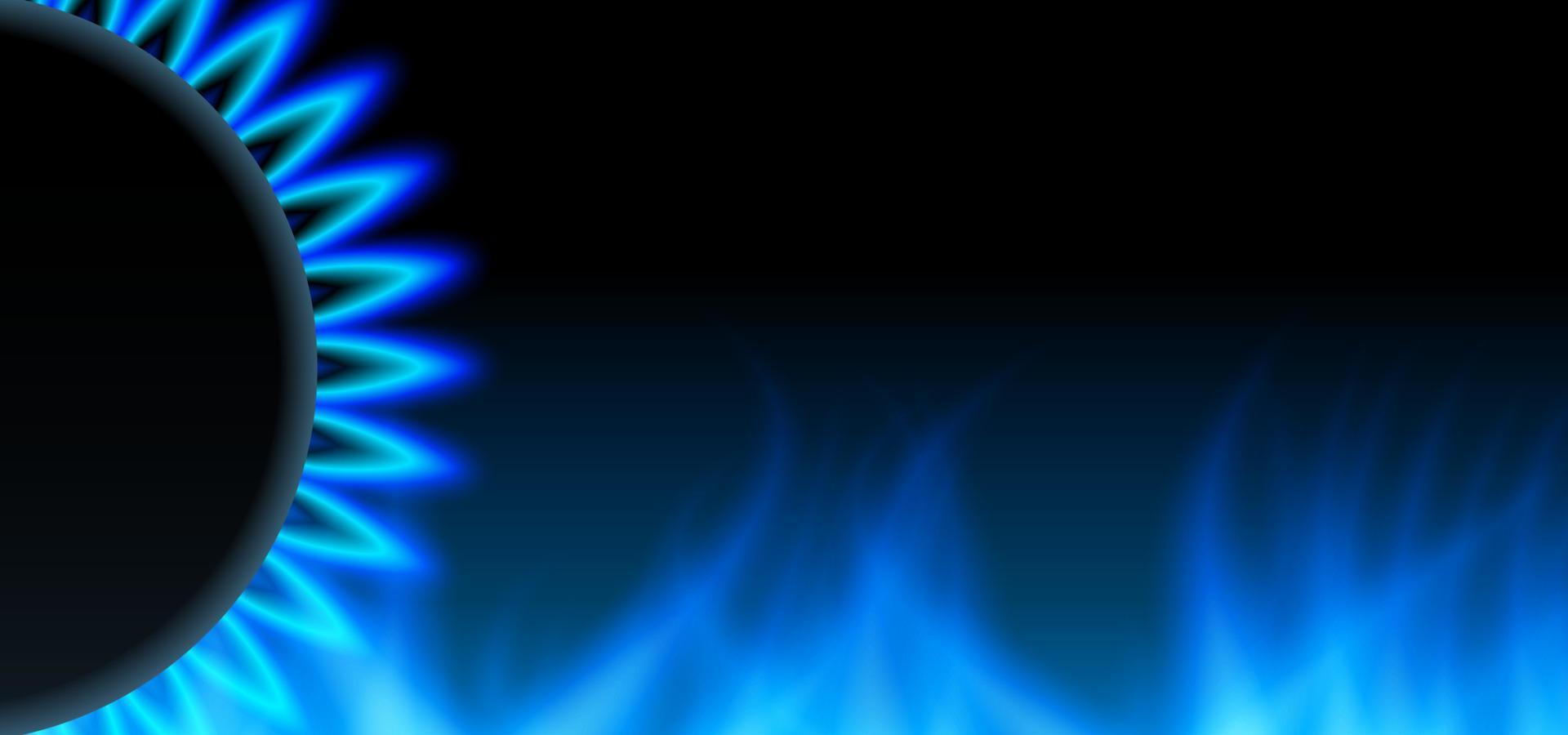 GAS letters with gas flame. Banner on dark blue background. Neon illustration. Gas embargo, crisis and sanctions. Vector illustration.