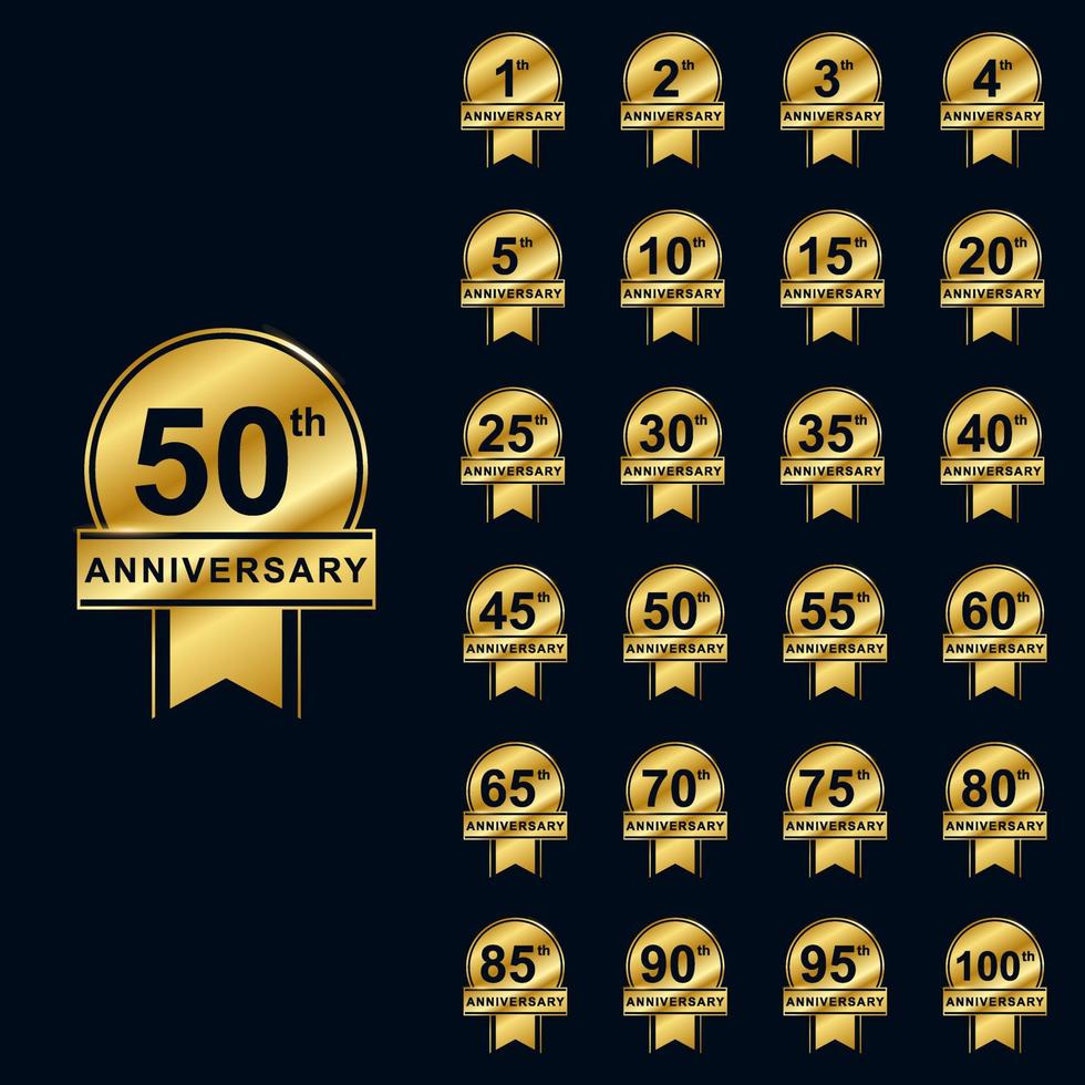 golden anniversary badge illustration set vector