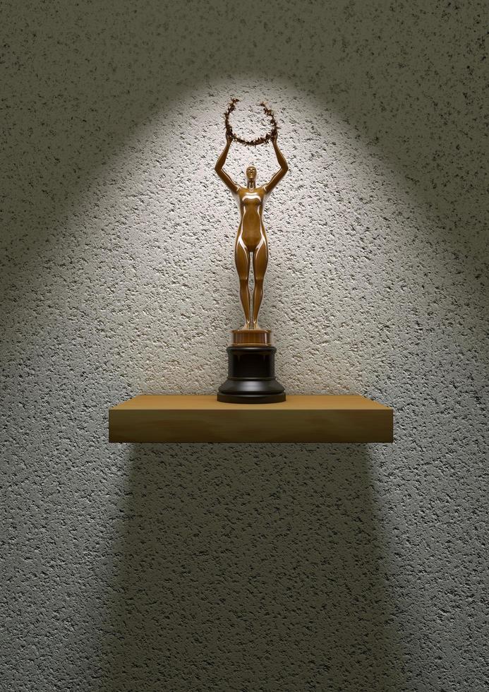 Trophy on Wooden Shelf photo