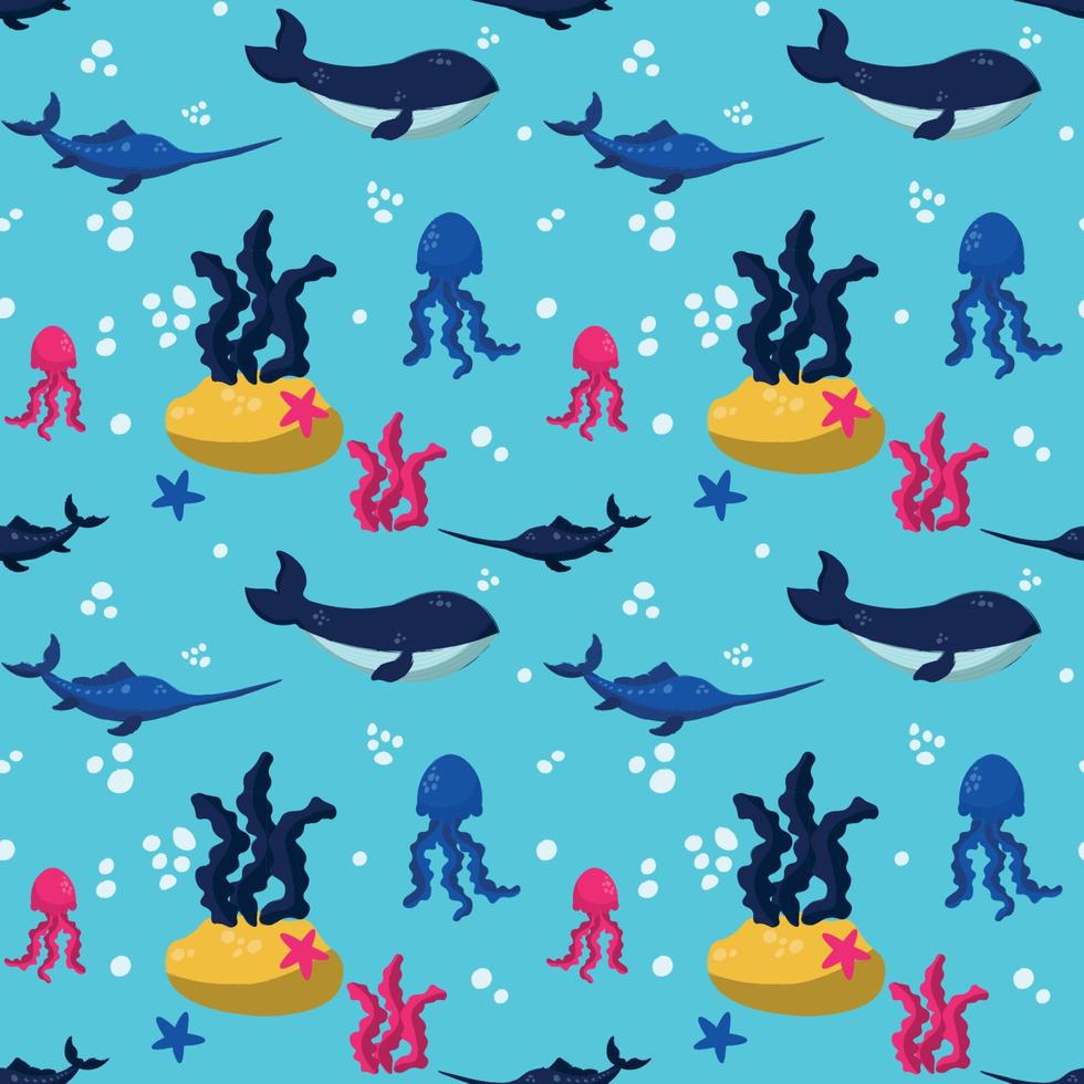 Hand drawn world oceans day seamless pattern. vector