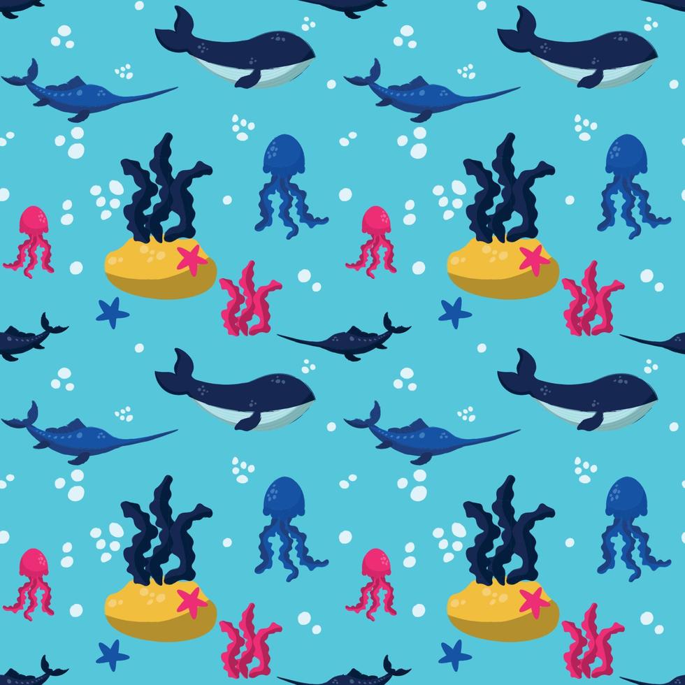 Hand drawn world oceans day seamless pattern. vector