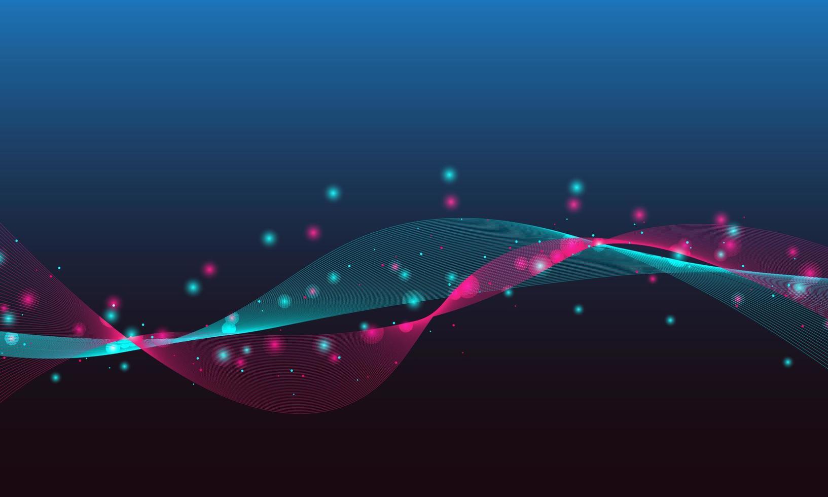 Abstract gradient blue and pink wavy lines with dot background. vector