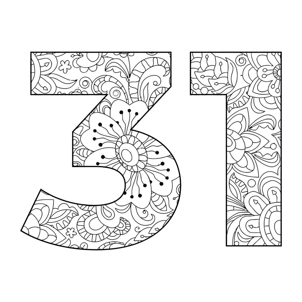 Mandala Number Coloring Page For Kids vector