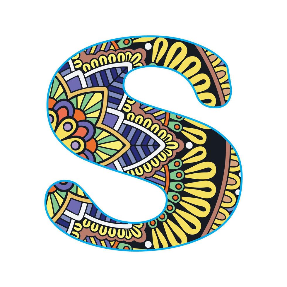 Mandala Alphabet Colorful Page For Kids vector