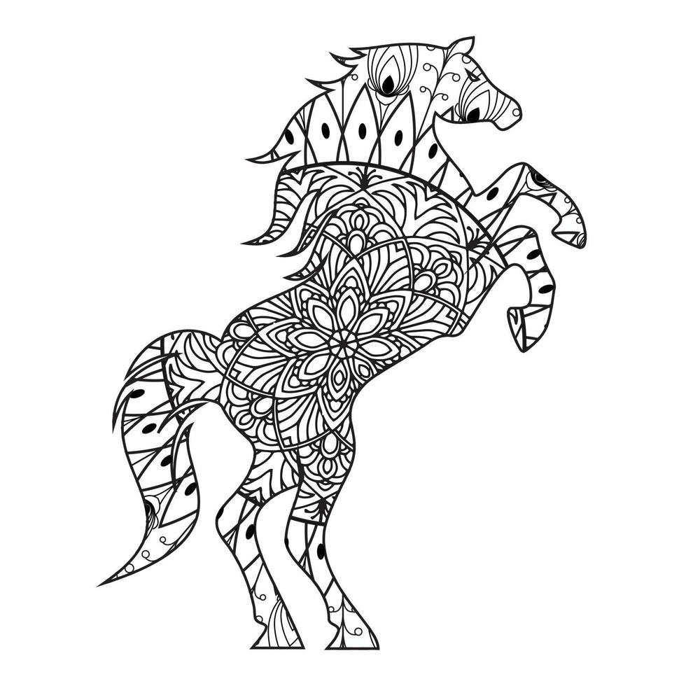 mandala caballo página para colorear vector