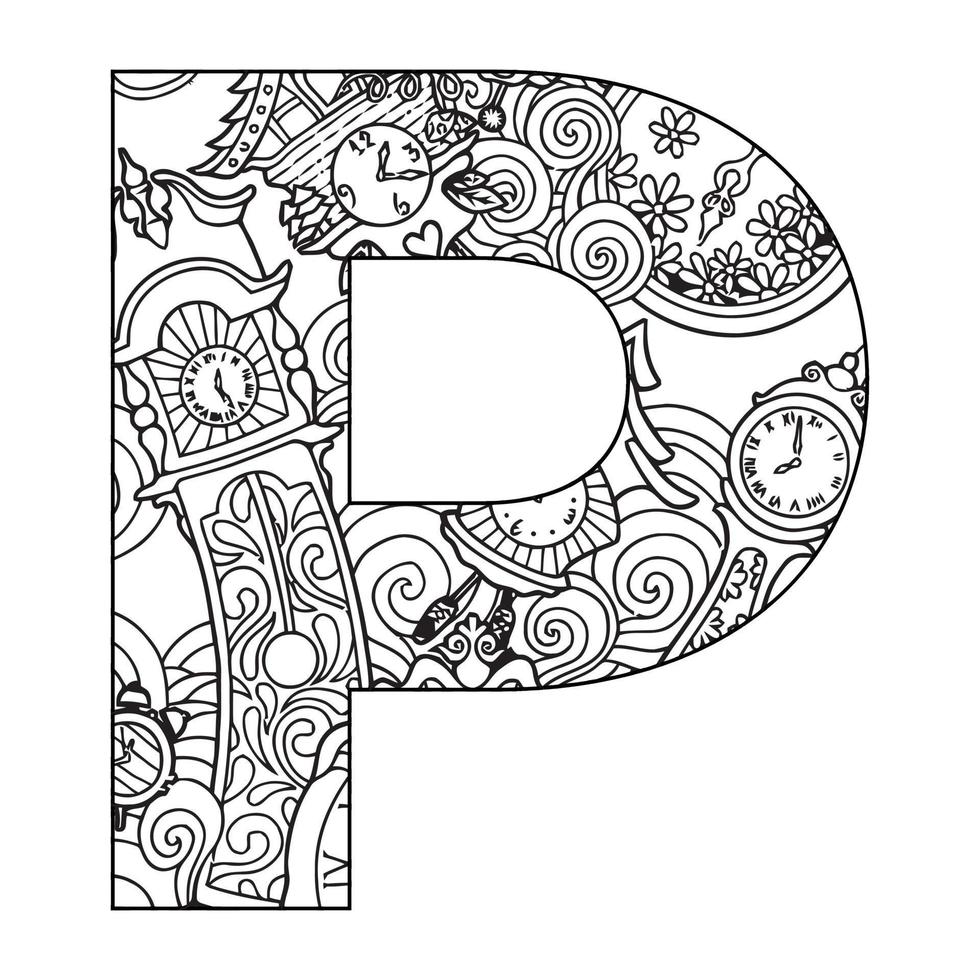 Mandala Alphabet Coloring Page For Kids vector