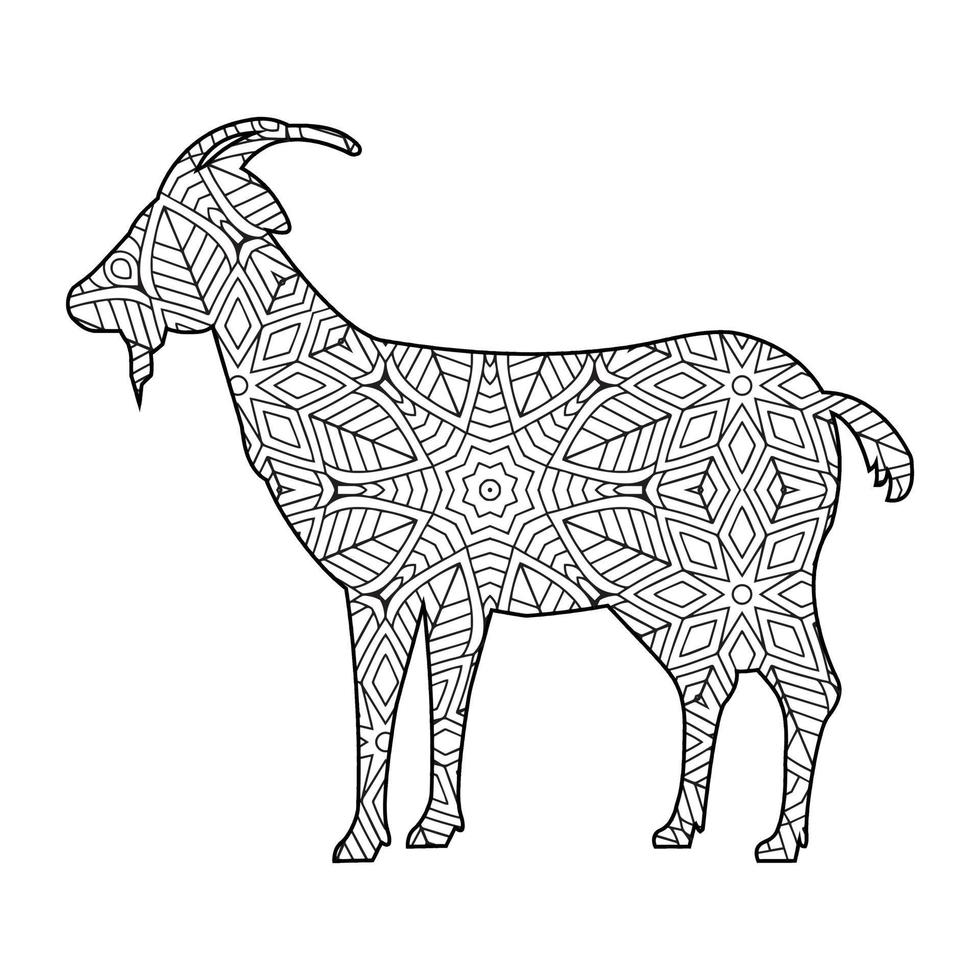 página para colorear mandala cabra vector