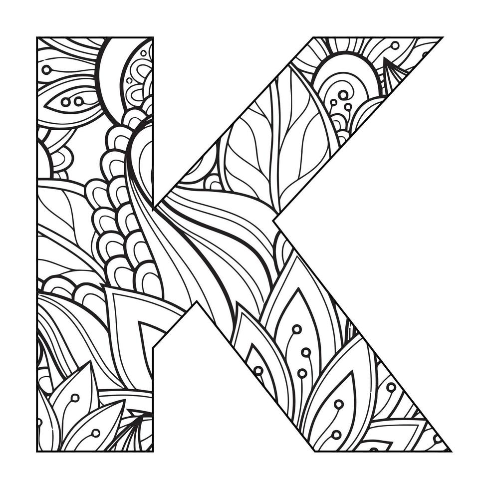 Mandala Alphabet Coloring Page For Kids vector