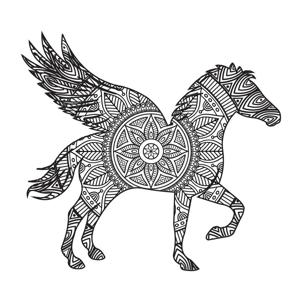 mandala caballo página para colorear vector