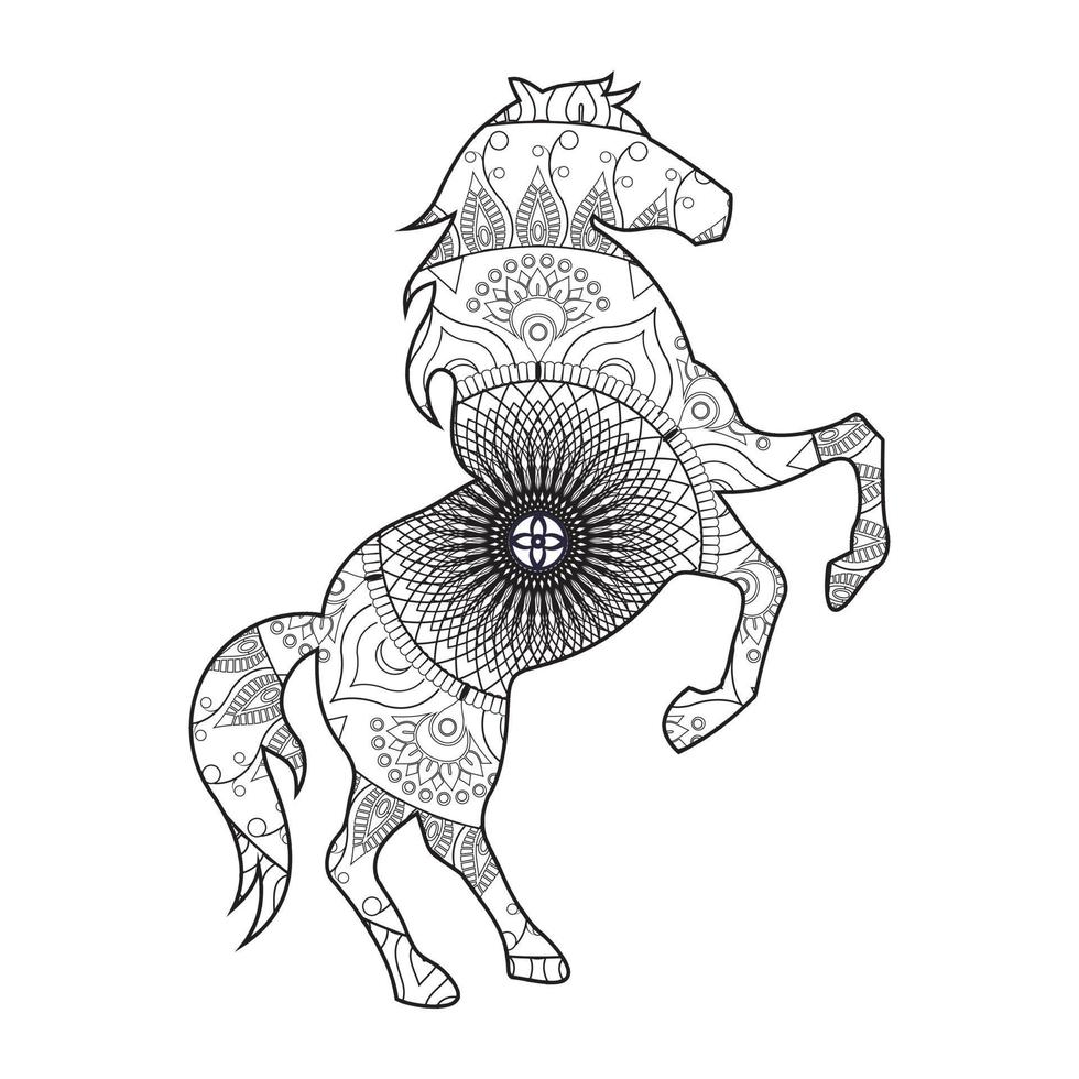 mandala caballo página para colorear vector