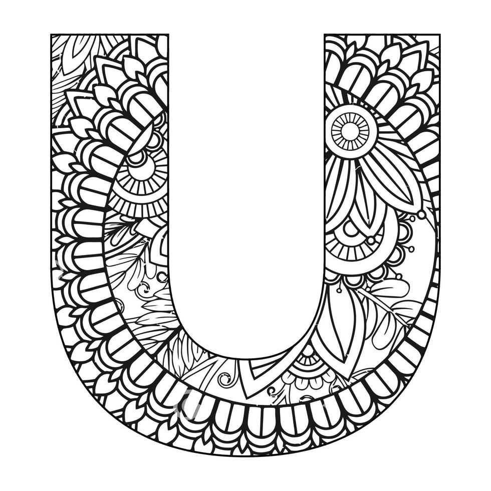 Mandala Alphabet Coloring Page For Kids vector