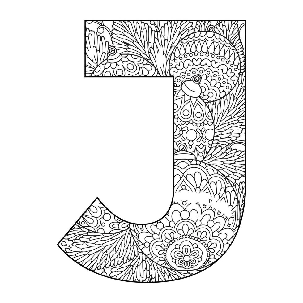 Mandala Alphabet Coloring Page For Kids vector