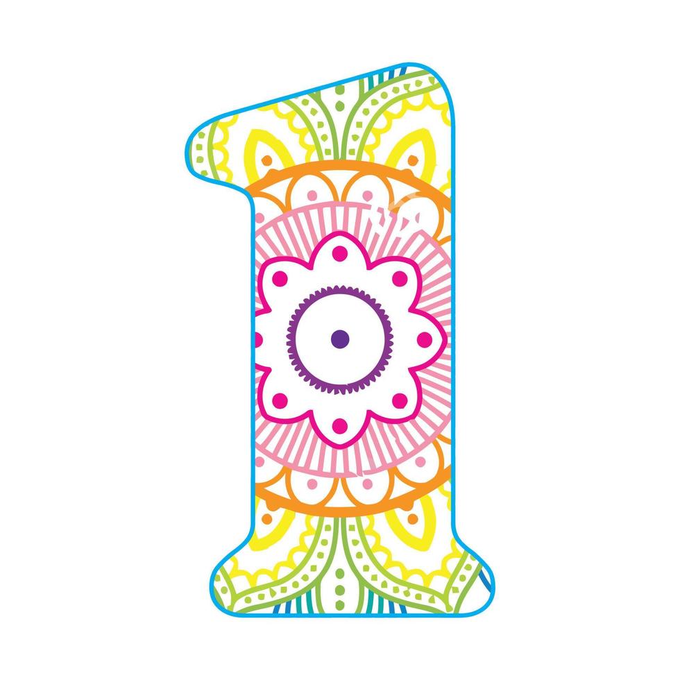 Mandala Number Colorful Page For Kids vector