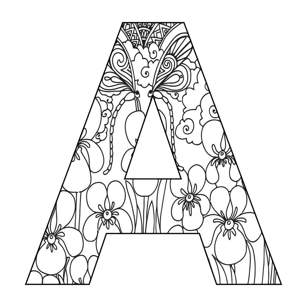 Mandala Alphabet Coloring Page For Kids vector