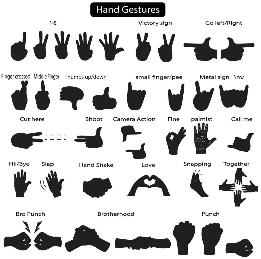 A set of hand gestures silhouette icons vector