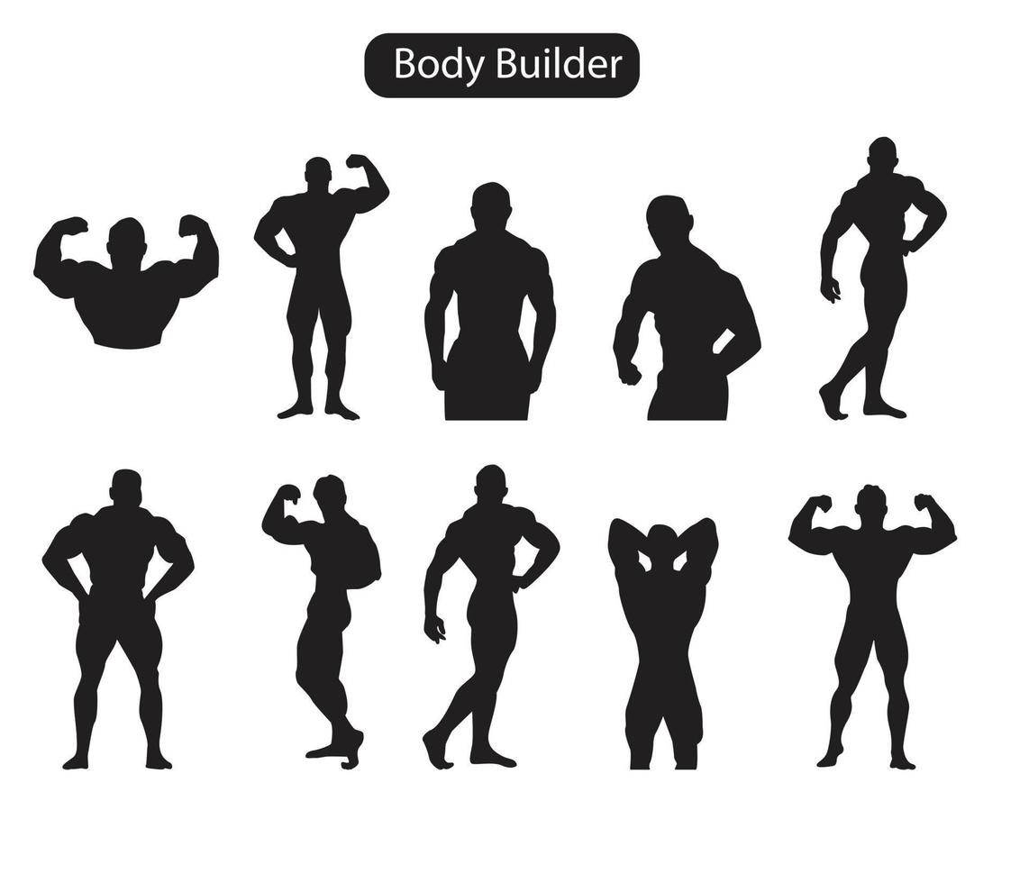 A set of body builders silhouette icon set vector