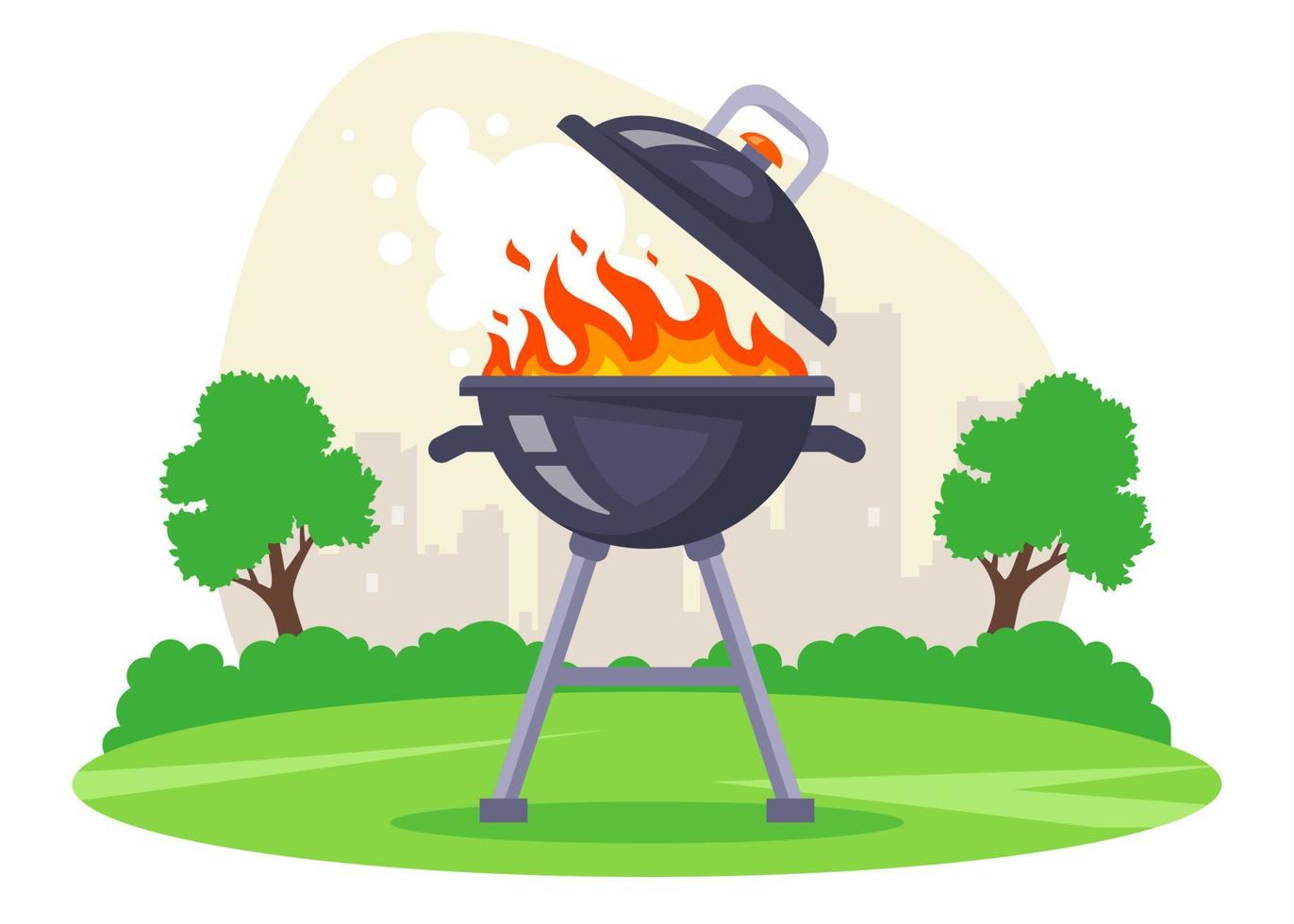 grill meat in a barbecue grill. rest at nature. flat vector illustration.