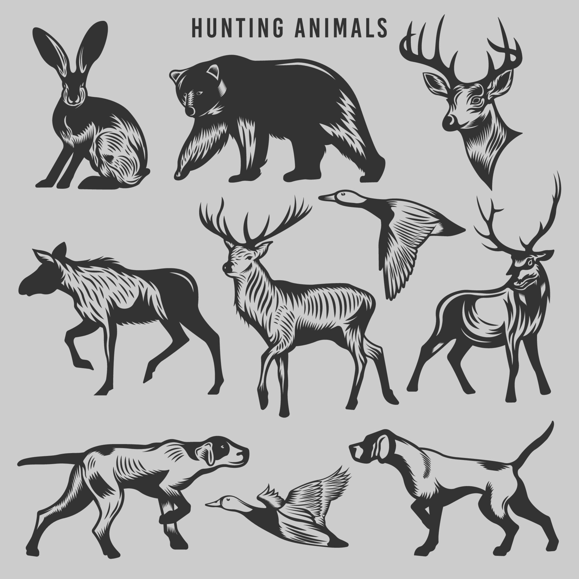 vintage hunting animals 7064708 Vector Art at Vecteezy