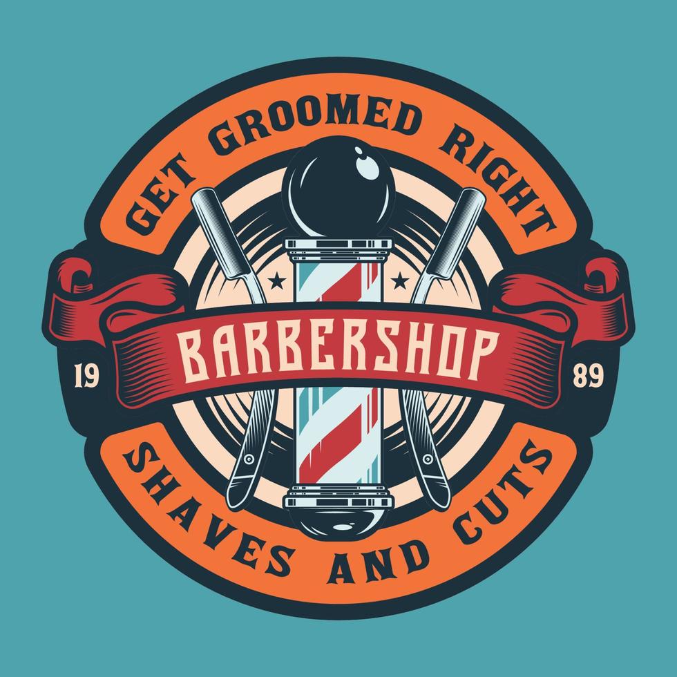 Vintage barbershop pole badge emblem vector