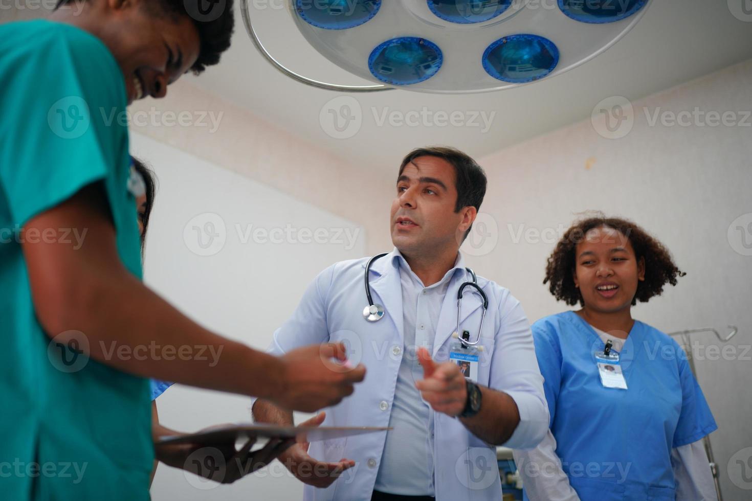 Nurse and doctor team ready for work day photo