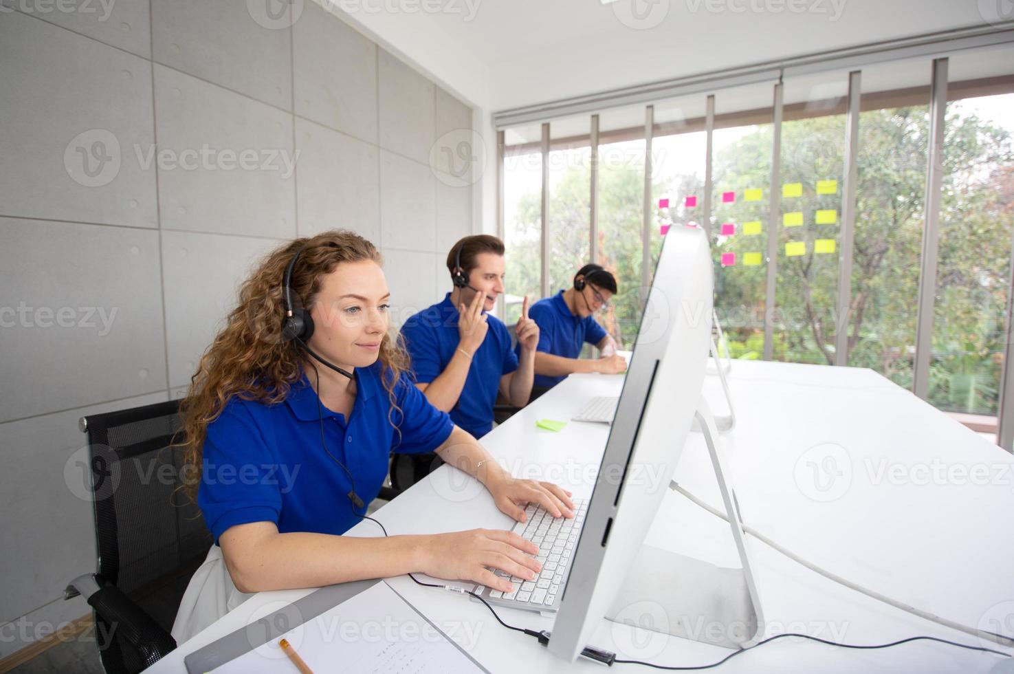 Service Team Concept. Operator or Contact Center Sale in Office, Information People Call Center, Quality Professional Team Sales Support Office. Environment Workplace Representative Company. photo