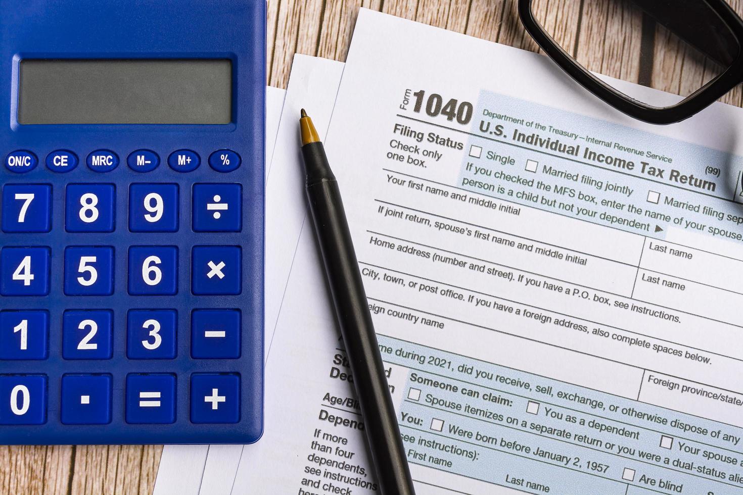 Tax forms 1040. U.S Individual Income Tax Return on a desk. Tax concept photo