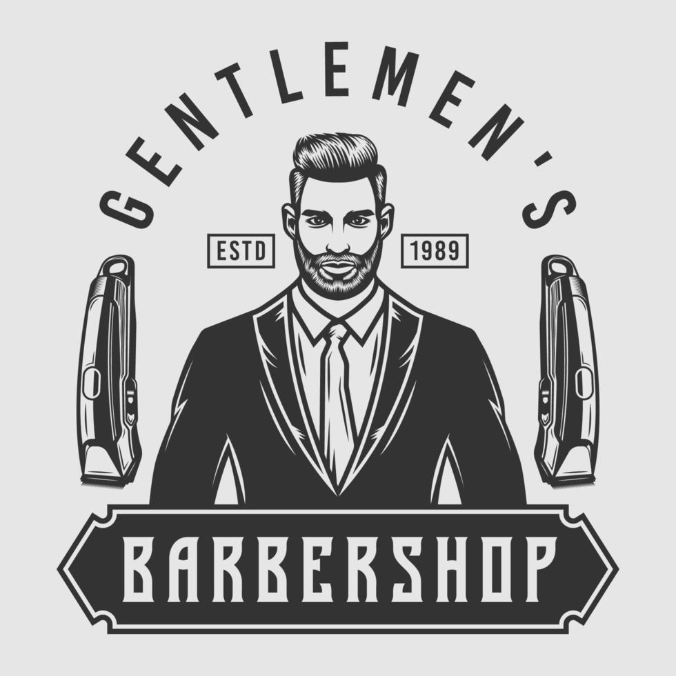 Gentlemen barbershop emblem with clippers vector