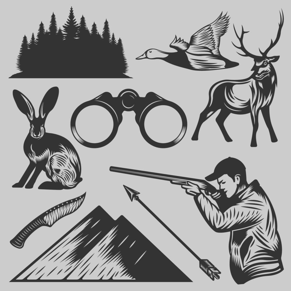 vintage hunting elements vector
