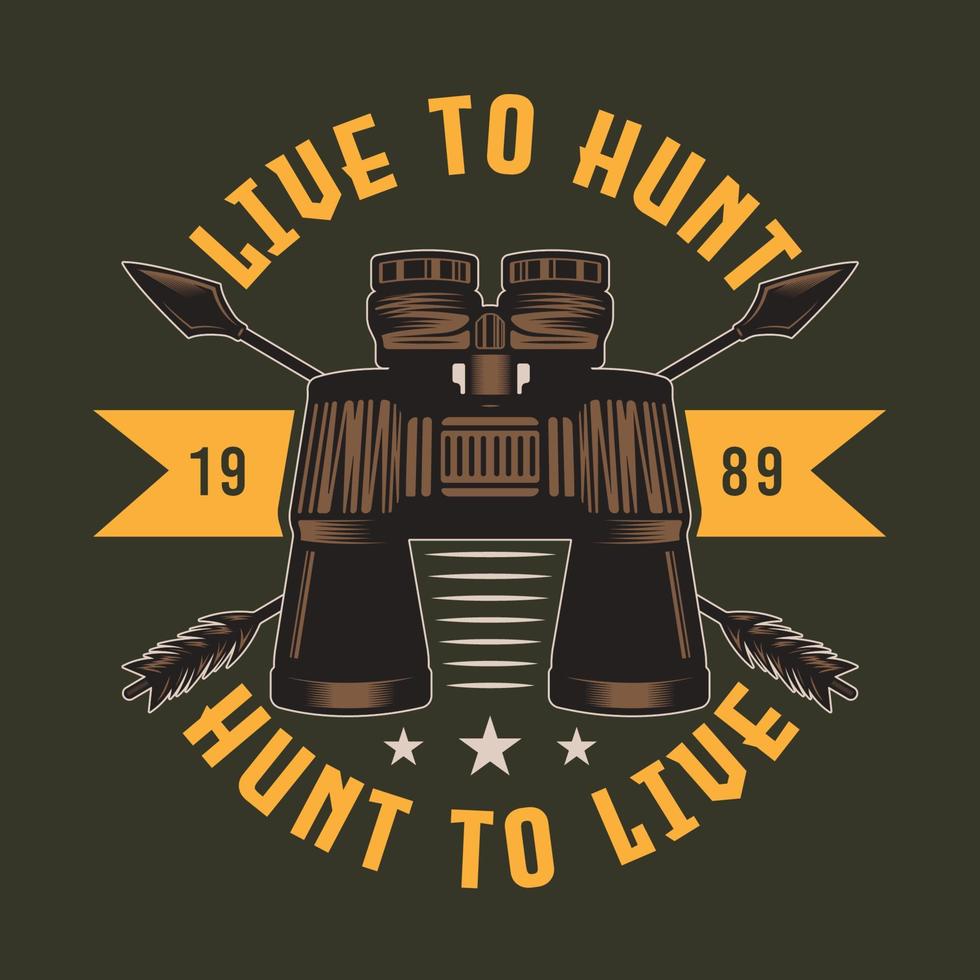 insignia de emblema de caza y aventura binocular vintage vector