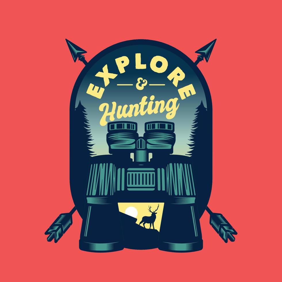 Vintage binocular Hunting and Adventure Emblem Badge vector