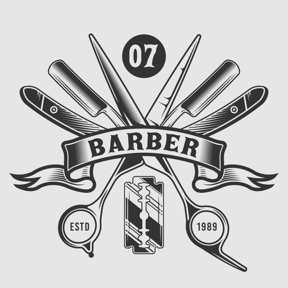 Vintage barbershop scissor and razor blades vector