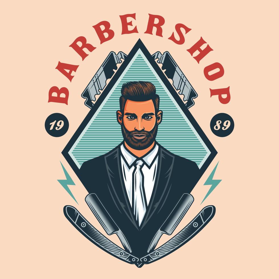 Gentlemen barbershop emblem with razor blades vector