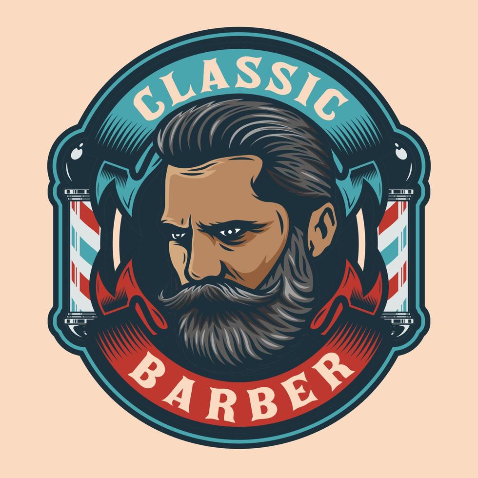 emblema de barbería con barba hombre vector