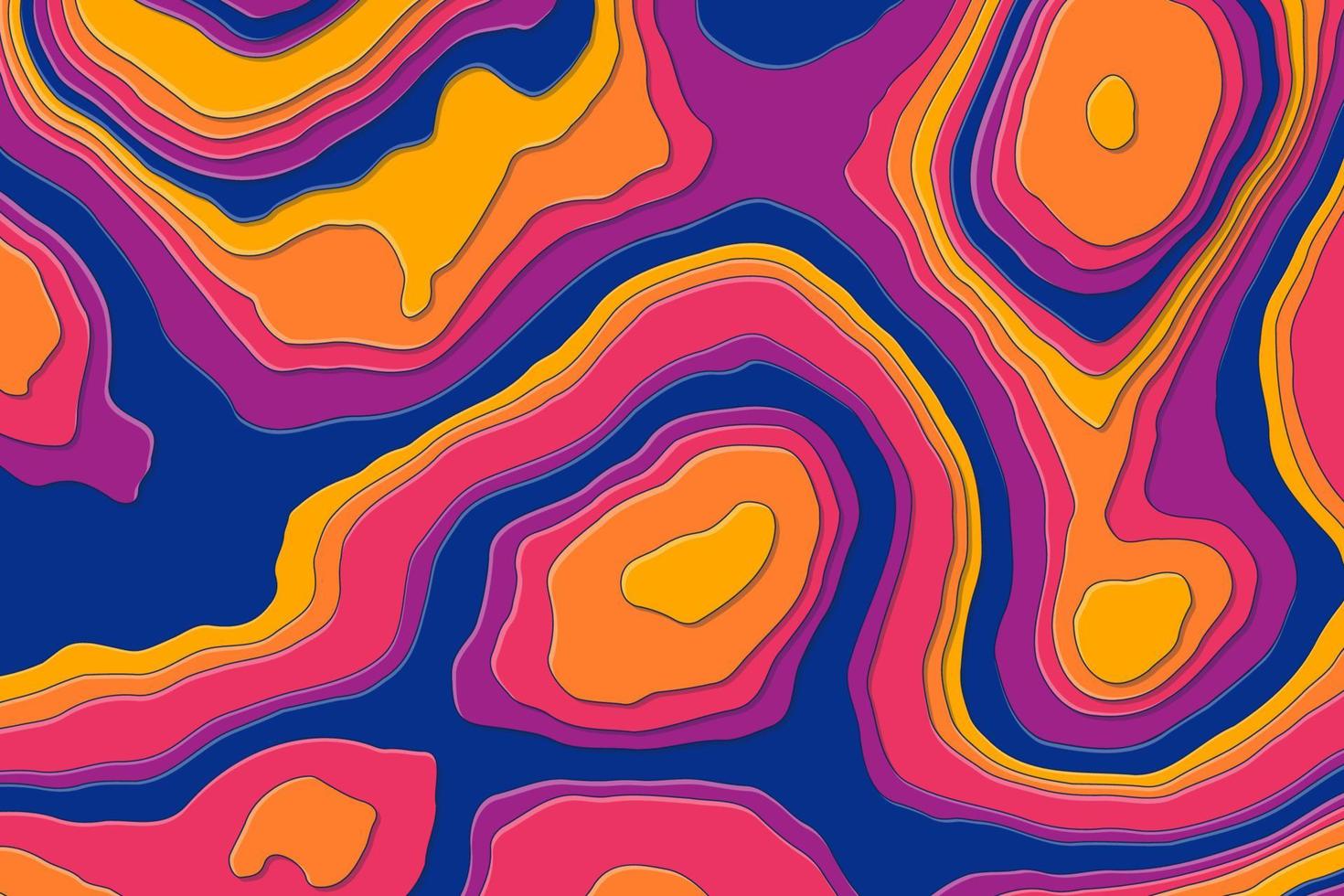 ondas de corte de origami abstracto con sombras planas y contornos. diseño colorido de la vista superior del fondo del mapa topográfico vector