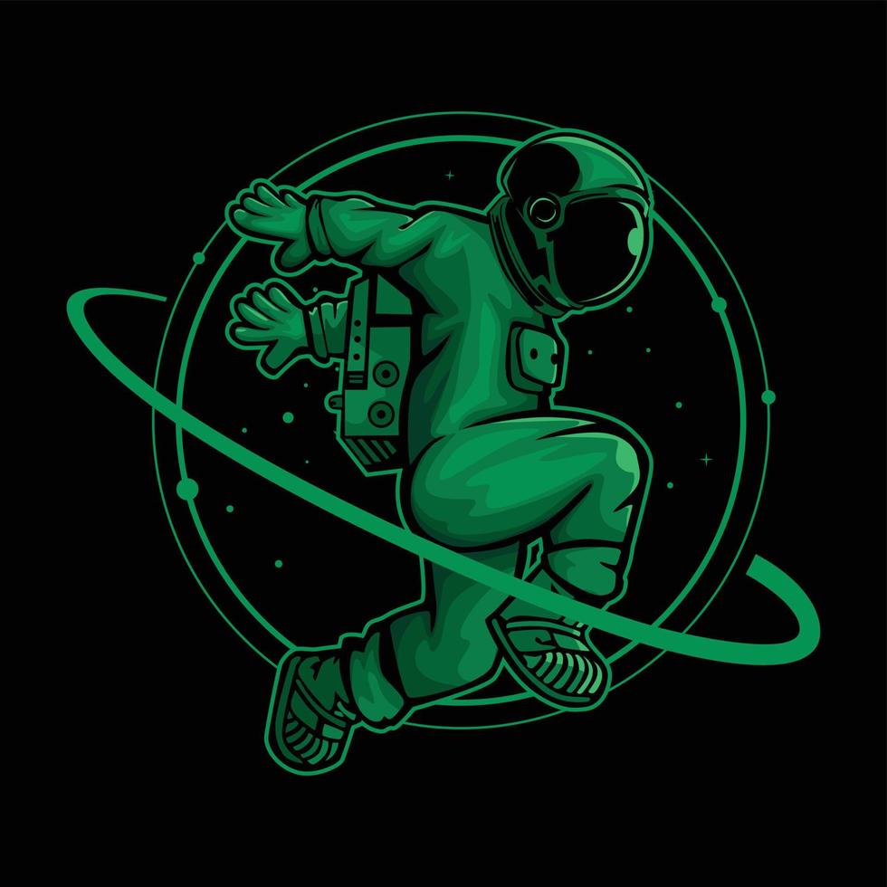 Vector illustration of green astronaut flying in space