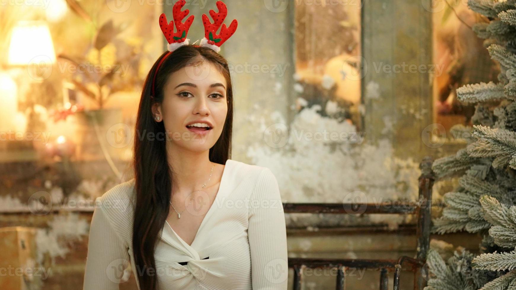 young attractive woman Celebrate holidays on Christmas holiday at homoe. photo