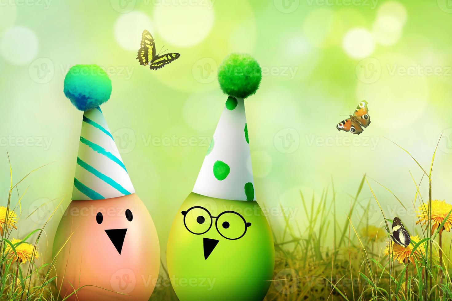 Beautiful Easter background with colorful Easter eggs photo