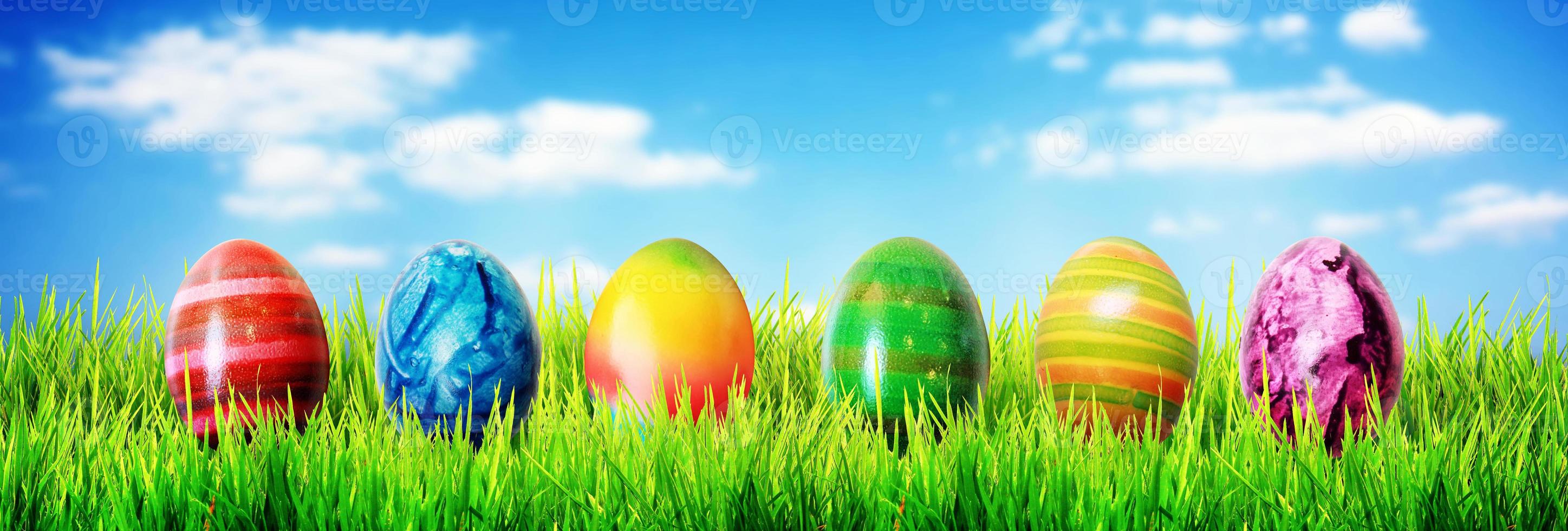 Beautiful Easter background with colorful Easter eggs photo