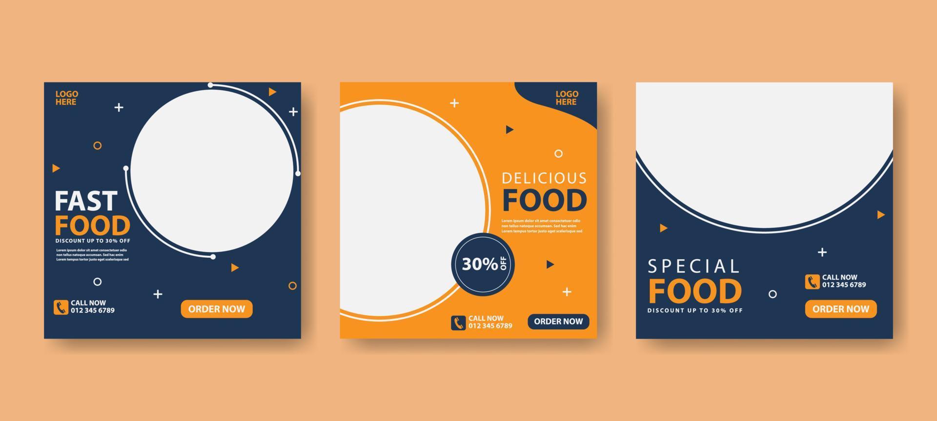 fast food social media design template for restaurant vector