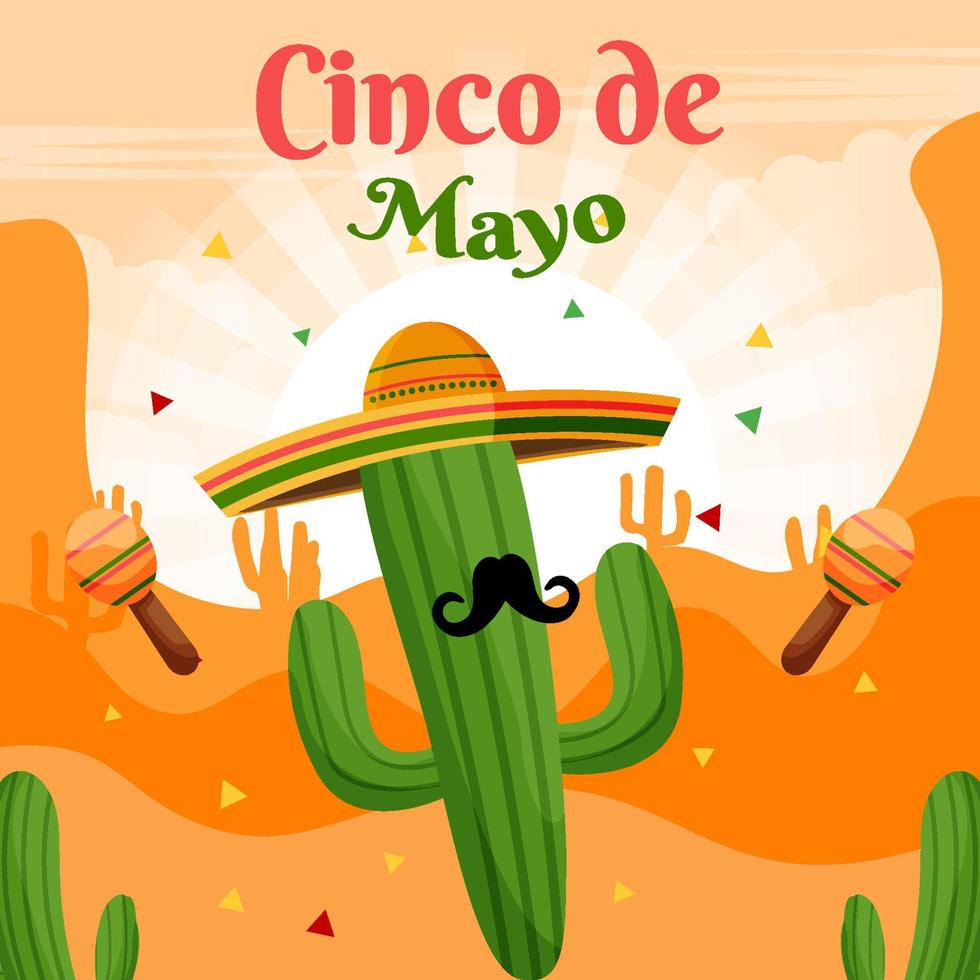 Flat Cinco De Mayo background cactus vector