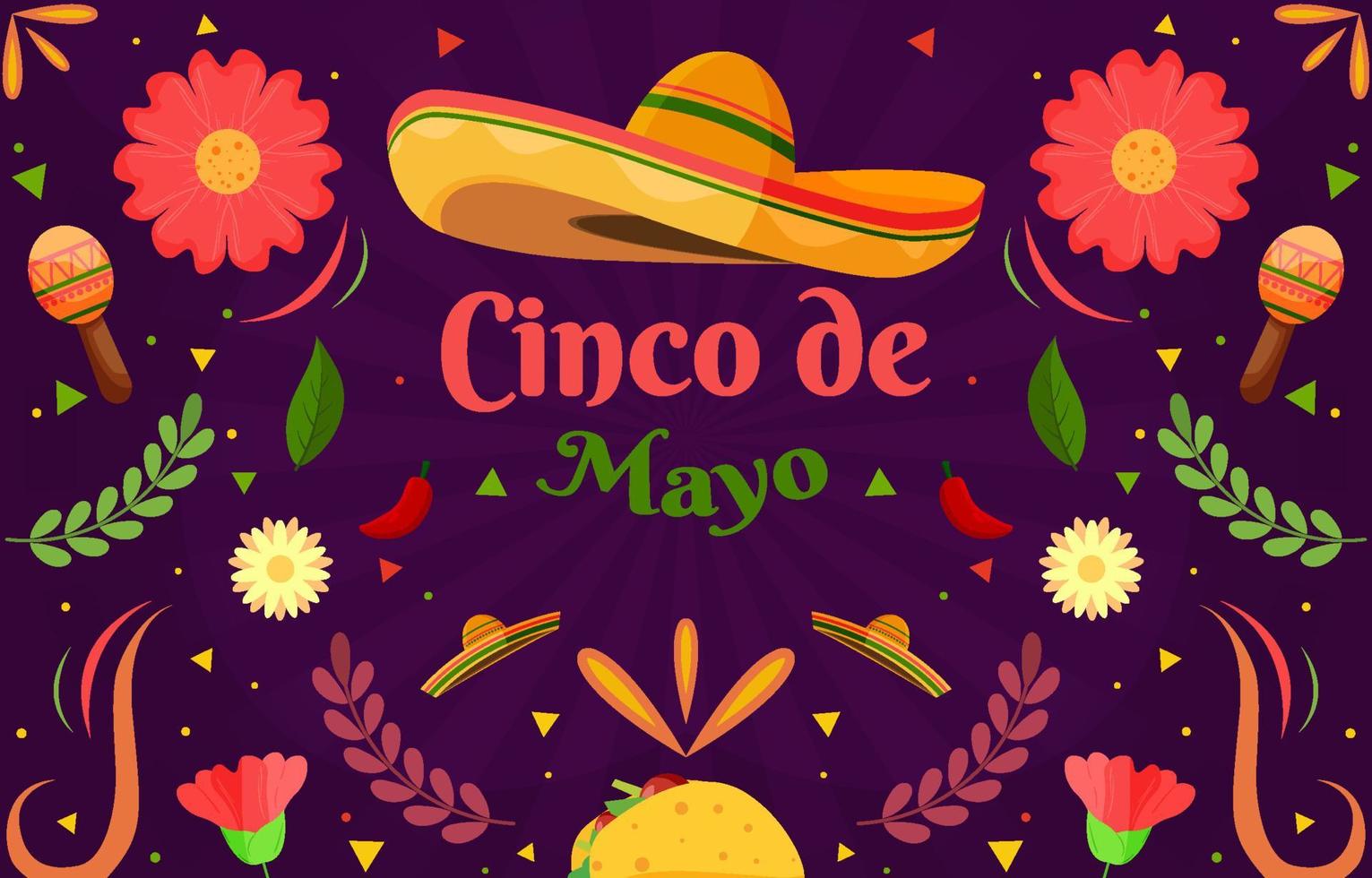 Flat Cinco De Mayo background cactus with particle element vector