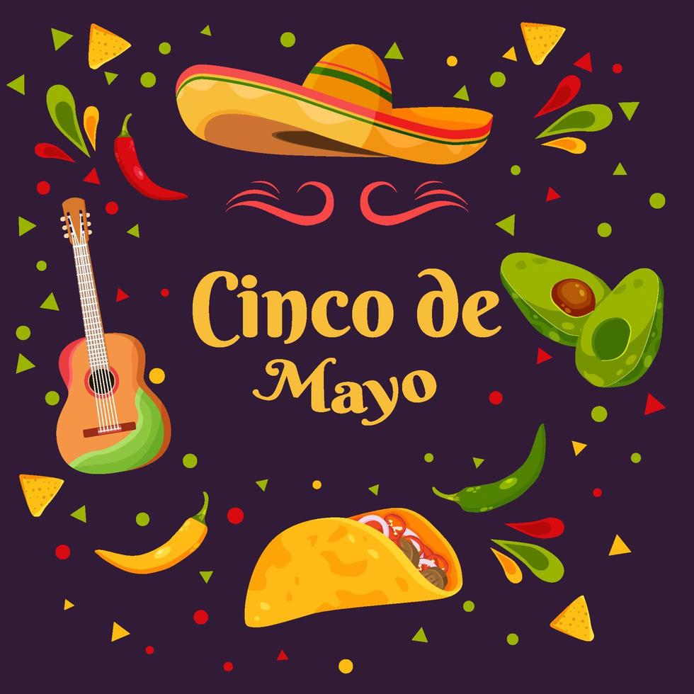 fondo plano de cinco de mayo con elemento de partículas vector